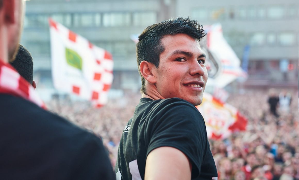Football player Hirving Lozano from Mexico during PSV Eindhoven title celebrations